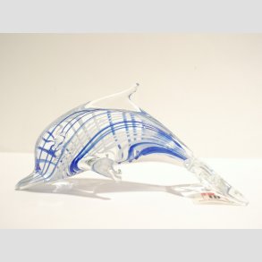 Stende Klar/Bl/Hvid Striber Glas Delfin - 9-10cm