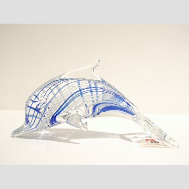 Stende Klar/Bl/Hvid Striber Glas Delfin - 9-10cm
