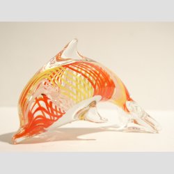 Stende Klar/Rd/Gul Striber Glas Delfin - 9-10cm