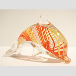 Stende Klar/Rd/Gul Striber Glas Delfin - 9-10cm