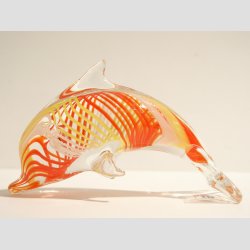 Stende Klar/Rd/Gul Striber Glas Delfin - 9-10cm