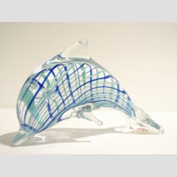 Stende Klar/Bl/Lysebl Striber Glas Delfin - 9-10cm