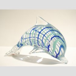 Stende Klar/Bl/Lysebl Striber Glas Delfin - 9-10cm