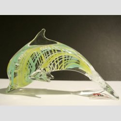 Stende Klar/Gul/Turkis Striber Glas Delfin - 9-10cm