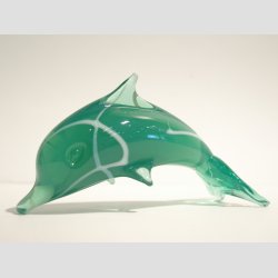 Stende Jade/Hvid Striber Glas Delfin - 10cm