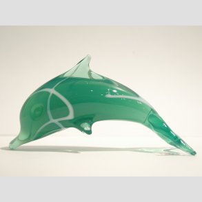 Stende Jade/Hvid Striber Glas Delfin - 10cm