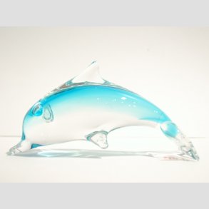 Stende Klar/Lysebl Glas Delfin - 10cm