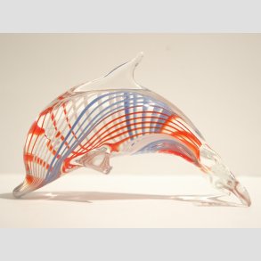 Stende Klar/Hvid/Rd/Bl Striber Glas Delfin - 10cm