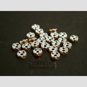 Glas Diamant Imitering - Mellem Perler - Brun/Slv - Lille - 0,6x0,2cm