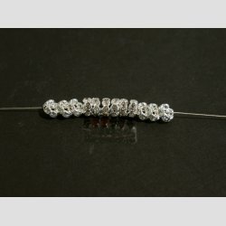 Glas Diamant Imitering - Mellem Perler - Klar/Slv - Lille - 0,6x0,2cm