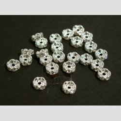 Glas Diamant Imitering - Mellem Perler - Klar/Slv - Stor - 0,8x0,3cm