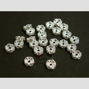 Glas Diamant Imitering - Mellem Perler - Klar/Slv - Stor - 0,8x0,3cm