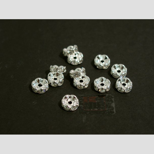 Glas Diamant Imitering - Mellem Perler - Klar/Slv - Stor - 0,8x0,3cm Perle12
