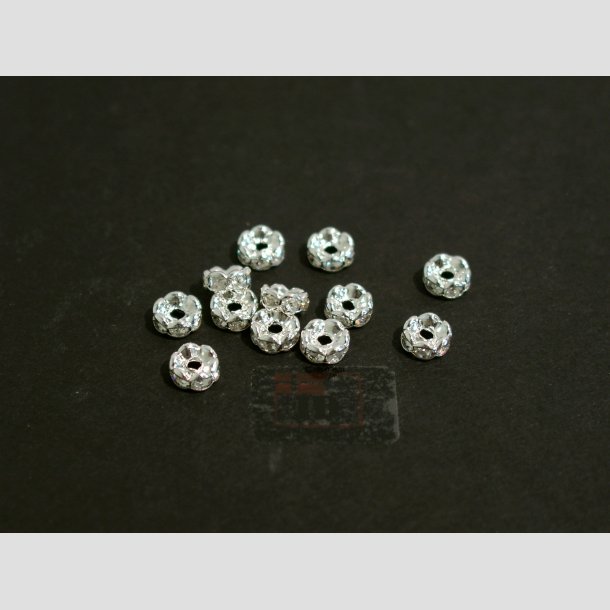 Glas Diamant Imitering - Mellem Perler - Klar/Slv - Lille - 0,6x0,2cm Perle12