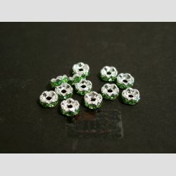Glas Diamant Imitering - Mellem Perler - Grn/Slv - Lille - 0,6x0,2cm