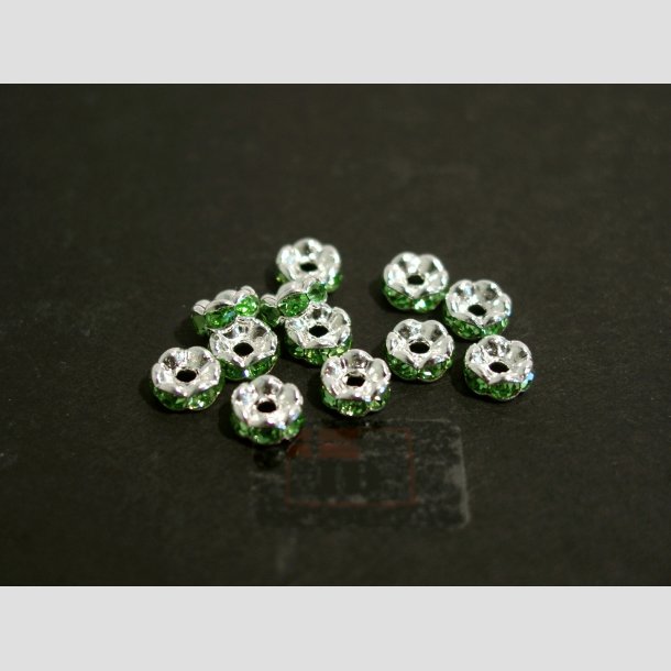 Glas Diamant Imitering - Mellem Perler - Grn/Slv - Lille - 0,6x0,2cm Perle12