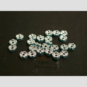 Glas Diamant Imitering - Mellem Perler - Lysebl/Slv - Lille - 0,6x0,2cm