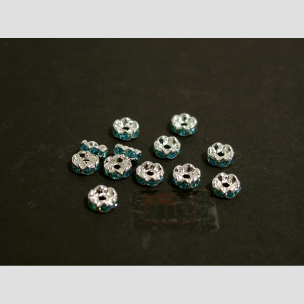 Glas Diamant Imitering - Mellem Perler - Lysebl/Slv - Lille - 0,6x0,2cm Perle12