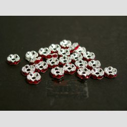 Glas Diamant Imitering - Mellem Perler - Rd/Slv - Lille - 0,6x0,2cm