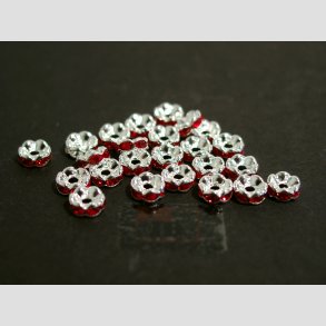 Glas Diamant Imitering - Mellem Perler - Rd/Slv - Lille - 0,6x0,2cm