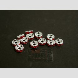 Glas Diamant Imitering - Mellem Perler - Rd/Slv - Lille - 0,6x0,2cm