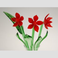Glasblomster - Rde - 16-17cm - 1 St Med 3 Stk