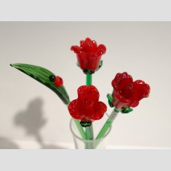 Rde Roser Glas Blomster - Rde Roser p Grn Stilk - 16-17cm - 1 St Med 3 Stk