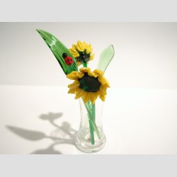 Solsikker - Glas Blomster - Gule Solsikker p Grn Stilk - 16-17cm - 1 St Med 3 Stk