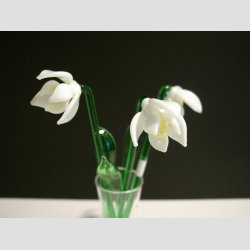 Blomster - Hvid Vintergk Glas Blomst p Stilk - 16-17cm - 1 St Med 3 Stk