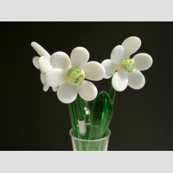 Glas Blomster - Hvid Glas Anemone p Grn Stilk - 16-17cm - 1 St Med 3 Stk