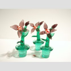 Blomster - Glas Blomst i Potte - Lilla/Hvid/Rd - 8cm