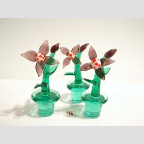 Blomster - Glas Blomst i Potte - Lilla/Hvid/Rd - 8cm