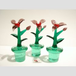 Glas Blomst i Potte - Klar/Rd - 8cm