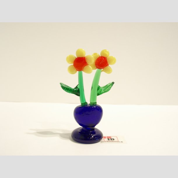 Blomster - To Blomster i Hjerte Potte - 6 Farver - 6-7cm Gul