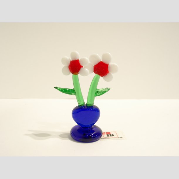 Blomster - To Blomster i Hjerte Potte - 6 Farver - 6-7cm Hvid