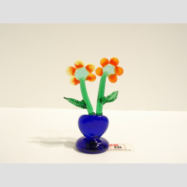 Blomster - To Blomster i Hjerte Potte - 6 Farver - 6-7cm R&oslash;d