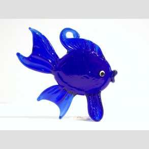 Glas Fisk - Stende/hngende  Kobolt Bl - 8cm