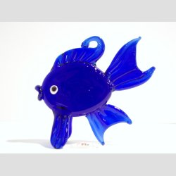Glas Fisk - Stende/hngende  Kobolt Bl - 8cm