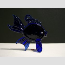 Glas Fisk - Stende/hngende  Kobolt Bl - 8cm