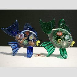 Glas Fisk - Millifiori Med Guld - 7cm