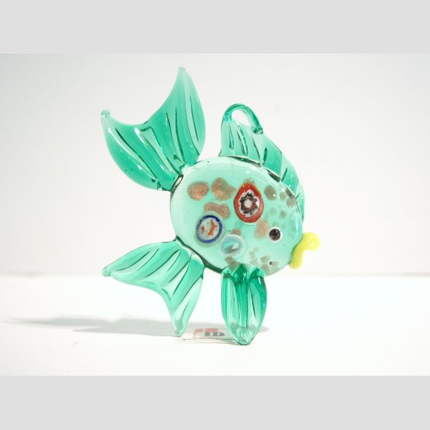 Glas Fisk - Millifiori Med Guld - 7cm Gr&oslash;n