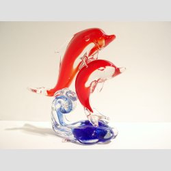 2 Glas Delfiner P Blge - Klar/Rd - 15cm