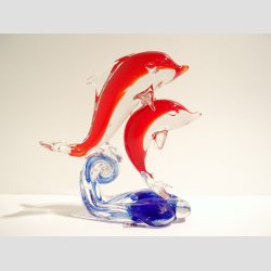 2 Glas Delfiner P Blge - Klar/Rd - 15cm