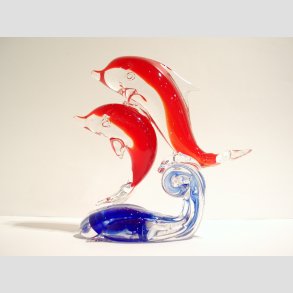 2 Glas Delfiner P Blge - Klar/Rd - 15cm