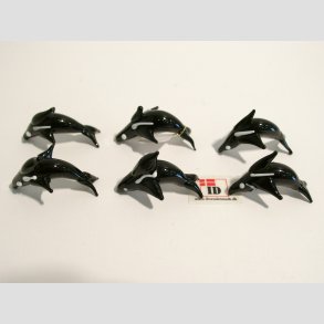 Glas Delfin - Sort/Hvid - Mini - 3cm