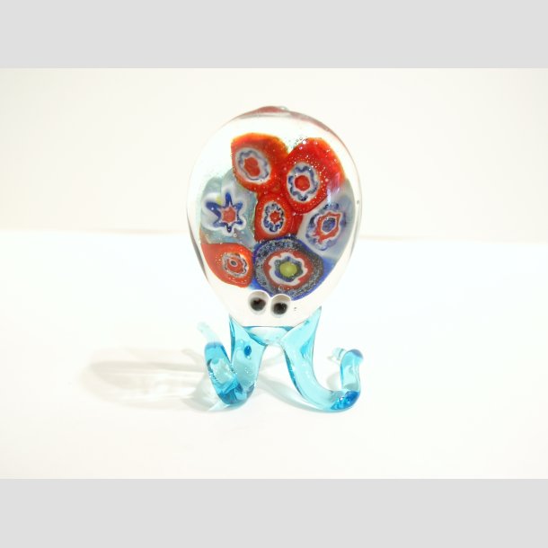 Glas Blksprutte - Med Millefiori - 5cm Lysebl&aring;