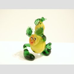 Glaskunst - "Lbende Pre" - Gul/Grn - H8cm, B5cm