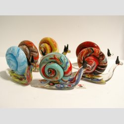 Glaskunst - Glas Snegl - Millefiori &amp; Mix Jadefarver - 10cm