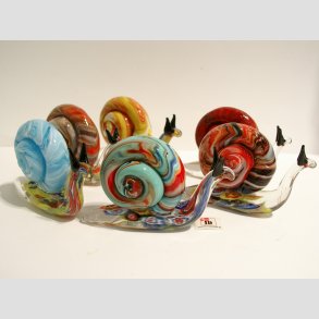 Glaskunst - Glas Snegl - Millefiori & Mix Jadefarver - 10cm