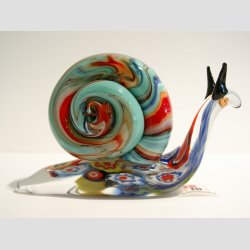 Glaskunst - Glas Snegl - Millefiori &amp; Mix Jadefarver - 10cm